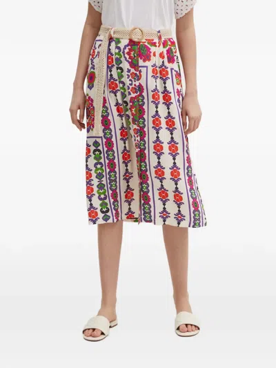 La Petite Française Jouet Floral Button Midi Skirt In Multi