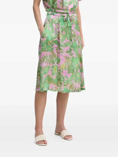 La Petite Française Judith Floral-print Drawstring Midi Skirt In Green