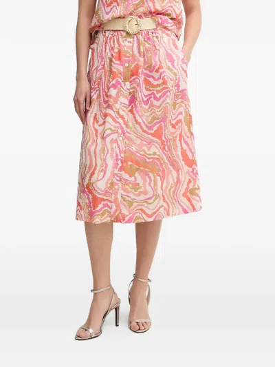 La Petite Française Juliette Printed Buttoned Midi Skirt In Pink