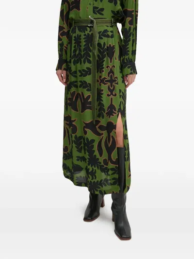 La Petite Française Juratoire Floral-print Belted Maxi Skirt In Green