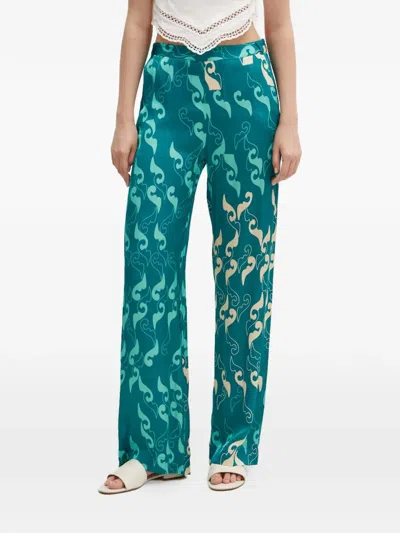 La Petite Française Poudre Printed Trousers In Green