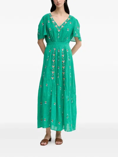 La Petite Française Rachele Embroidered V-neck Maxi Dress In Green
