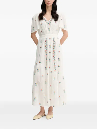 La Petite Française Rachele Embroidered V-neck Maxi Dress In White