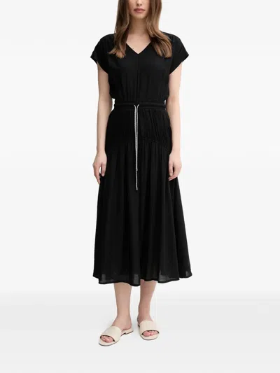 La Petite Française Rayan V-neck Tie-detail Midi Dress In Black
