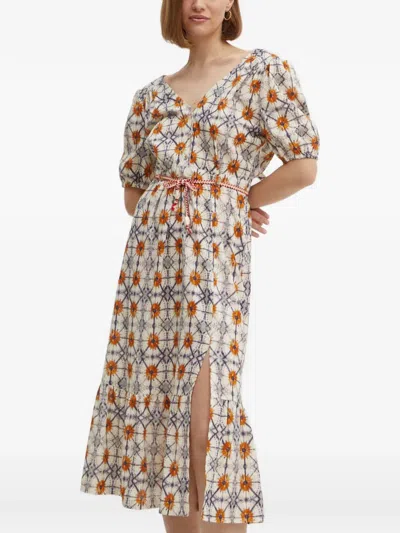 La Petite Française Reconfort Printed Tie Midi Dress In Neutral