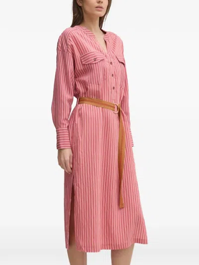 La Petite Française Reda Striped Chest-pocket Midi Shirt Dress In Pink