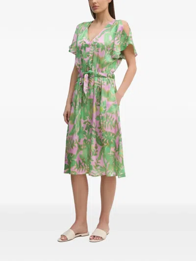 La Petite Française Ronnie Floral-print Tie-waist Midi Dress In Green