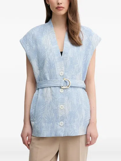 La Petite Française Vangelis Leaf-print Belted Top In Blue