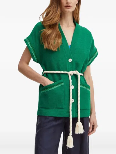 La Petite Française Verdict Rope-belt V-neck Cardigan In Green