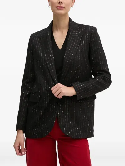 La Petite Française Veritable Striped Button Blazer In Black