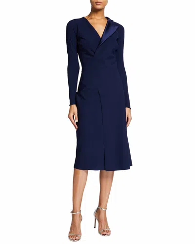 Pre-owned La Petite Robe Chiara Boni Fosca Flap Skirt Satin Lapel Dress 12u.s. Navy In Blue Notte