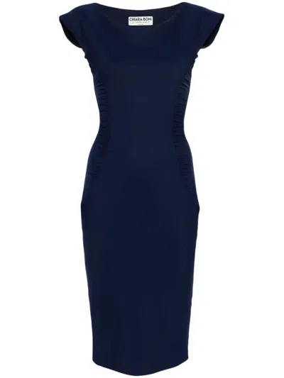 La Petite Robe Chiara Boni Marion Naked Shoulder Dress With Draped Sides In Blue