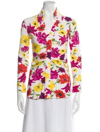 Pre-owned La Petite Robe Di Chiara Boni Floral Print Long Sleeve Button-up Top In Pink