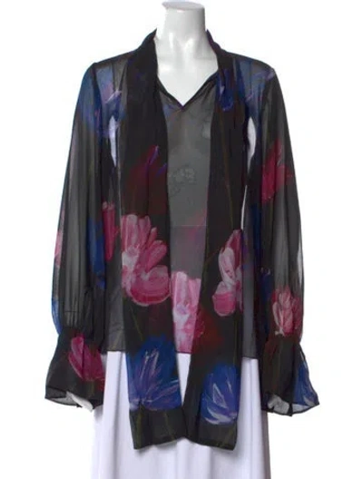 Pre-owned La Petite Robe Di Chiara Boni Floral Print V-neck Blouse W/ Tags In Black
