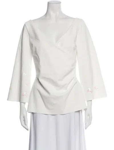 Pre-owned La Petite Robe Di Chiara Boni Floral Print V-neck Top In Neutrals