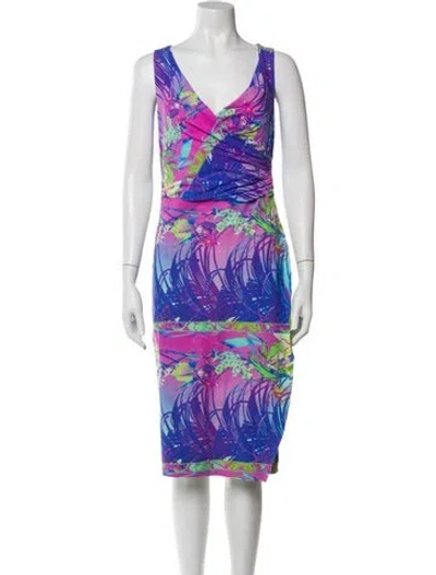 Pre-owned La Petite Robe Di Chiara Boni Printed Knee-length Dress In Blue