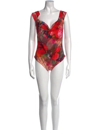 Pre-owned La Petite Robe Di Chiara Boni Vintage Floral Print Bodysuit In Red