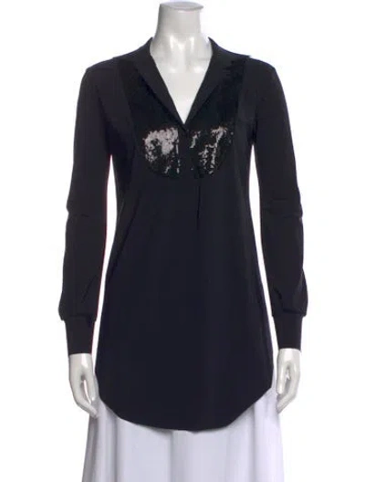 Pre-owned La Petite Robe Di Chiara Boni V-neck Long Sleeve Top In Blue