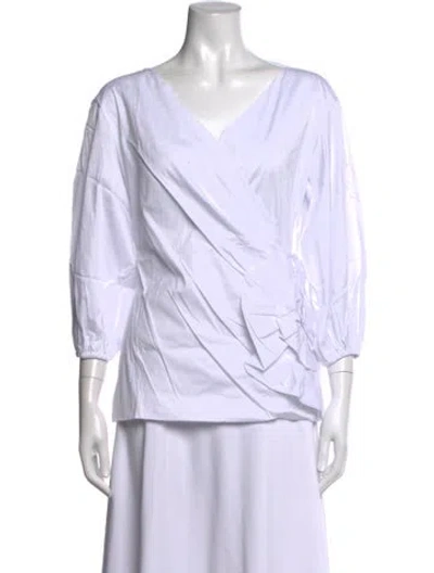 Pre-owned La Petite Robe Di Chiara Boni V-neck Three-quarter Sleeve Top W/ Tags In White