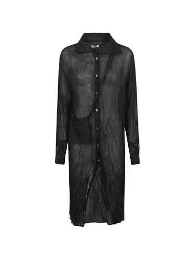 La Piscine Sheer Lightweight Dress Set With Button-down Front In Black