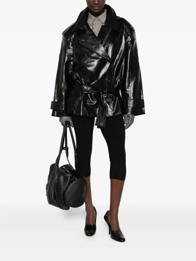 La Piscine Double-breasted Belted Jacket In Black