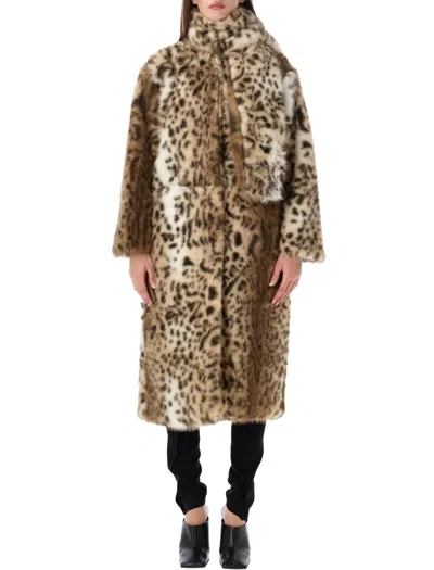 La Piscine Faux Fur Long Coat In Marrone