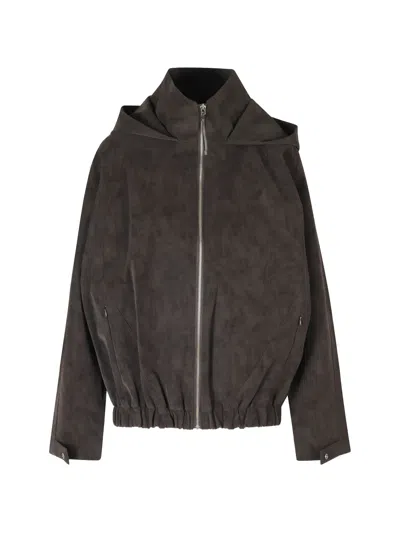 La Piscine Hooded Bomber Jacket In Brown