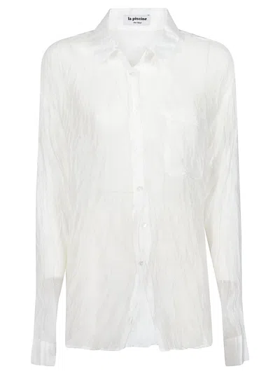 La Piscine Lightweight Semi-sheer Shirt Set In White