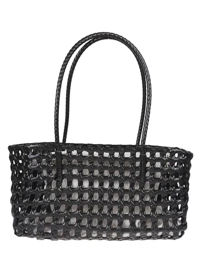 La Piscine Open Mesh Tote Bag With Braided Handles In Black