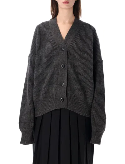 La Piscine Ribbed V-neck Button-front Cardigan In Medium Grey
