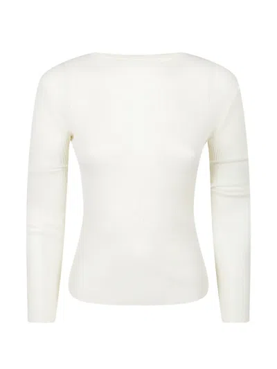 La Piscine Ribbed Long-sleeved Crew Neck Top In White