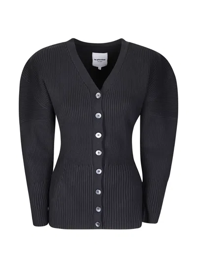 La Piscine Ribbed-knit V-neck Cardigan In Black