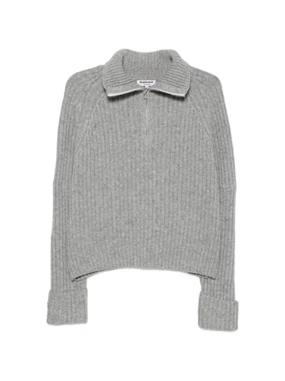 La Piscine Ribbed-knit Zip-neck Sweater In Gray