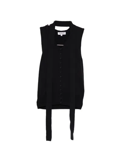 La Piscine V-neck Tie Knit Vest In Black
