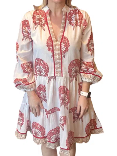 La Plage Alison Long Sleeve Dress In White/coral