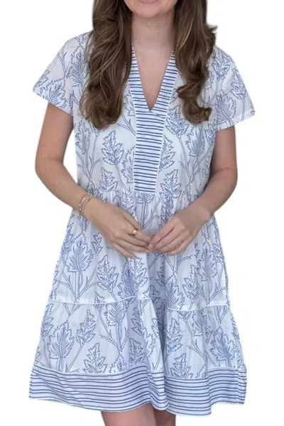 La Plage Alison Short Sleeve Dress In Leaves White/blue In Multi
