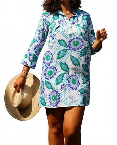 La Plage La Jolla Mini Dress In Funky Floral, White/peri/green In Multi