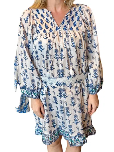 La Plage Odette Mini Dress In Muhgal Scatter White/blue In Multi