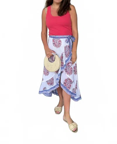 La Plage Sheridan Faux Wrap Midi Skirt In White/pink/periwinkle In Multi
