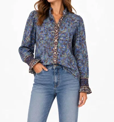 La Plage Thursday Long Sleeve Top In Bird Floral Blue In Multi