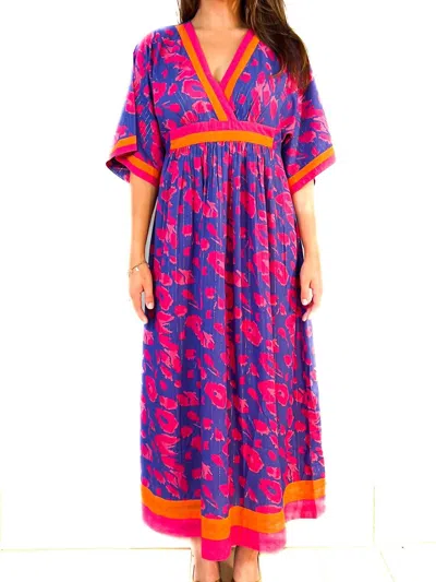 La Plage Vintage Kaftan Dress In Leopard Surf/pinks In Multi