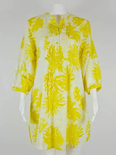La Plage Women's Burst Floral Vineyard Mini Dress In White Chartreuse In Yellow