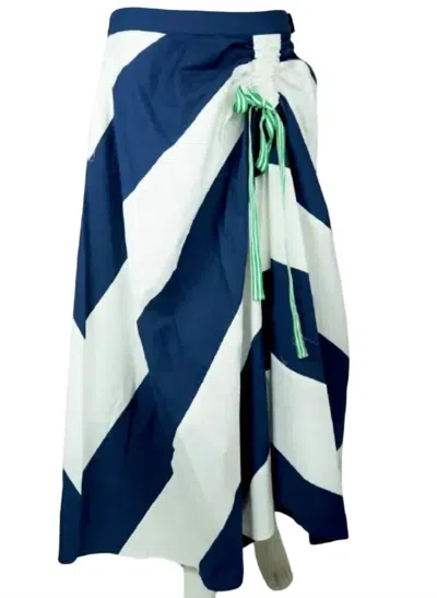 La Plage Women's Cabana Ruched Skirt In Stripes, Navy/white In Multi