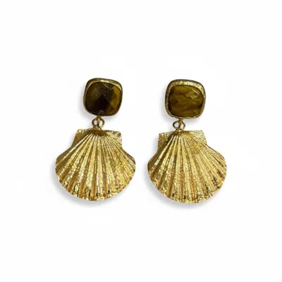 La Pluie Jewellery Women's Gold Concha Earrings In Green