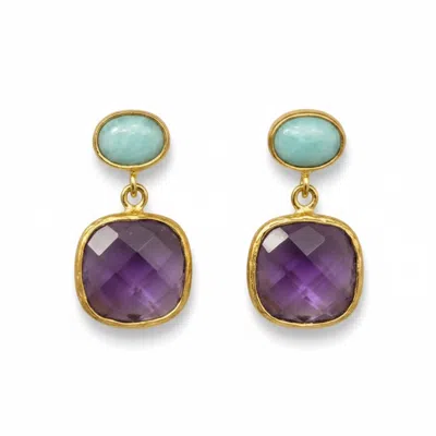 La Pluie Jewellery Women's Gold / Green / Purple Chloris Earrings In Gold/green/purple