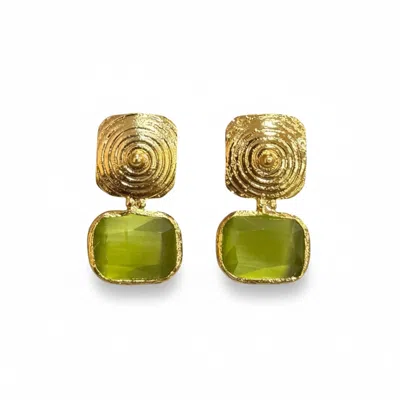 La Pluie Jewellery Women's Gold Lyra Earrings Solar Olive In Green