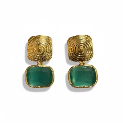 La Pluie Jewellery Women's Gold Lyra Earrings Verde Di Capri