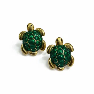 La Pluie Jewellery Women's Gold Verde Caretta Earrings In Green