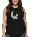 La Pop Art Le Pop Art Plus Size Cat Moon Word Art Tank Top In Black