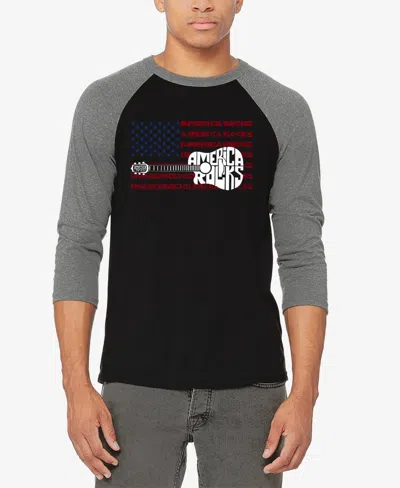 La Pop Art Men's America Rocks Raglan Baseball Word Art T-shirt
